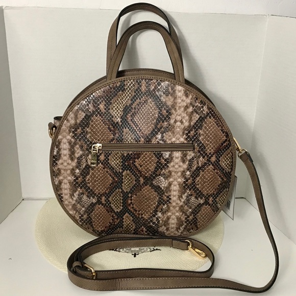 Jen & Co Hat Box Crossbody TAN & BROWN Snake Print - Picture 2 of 7